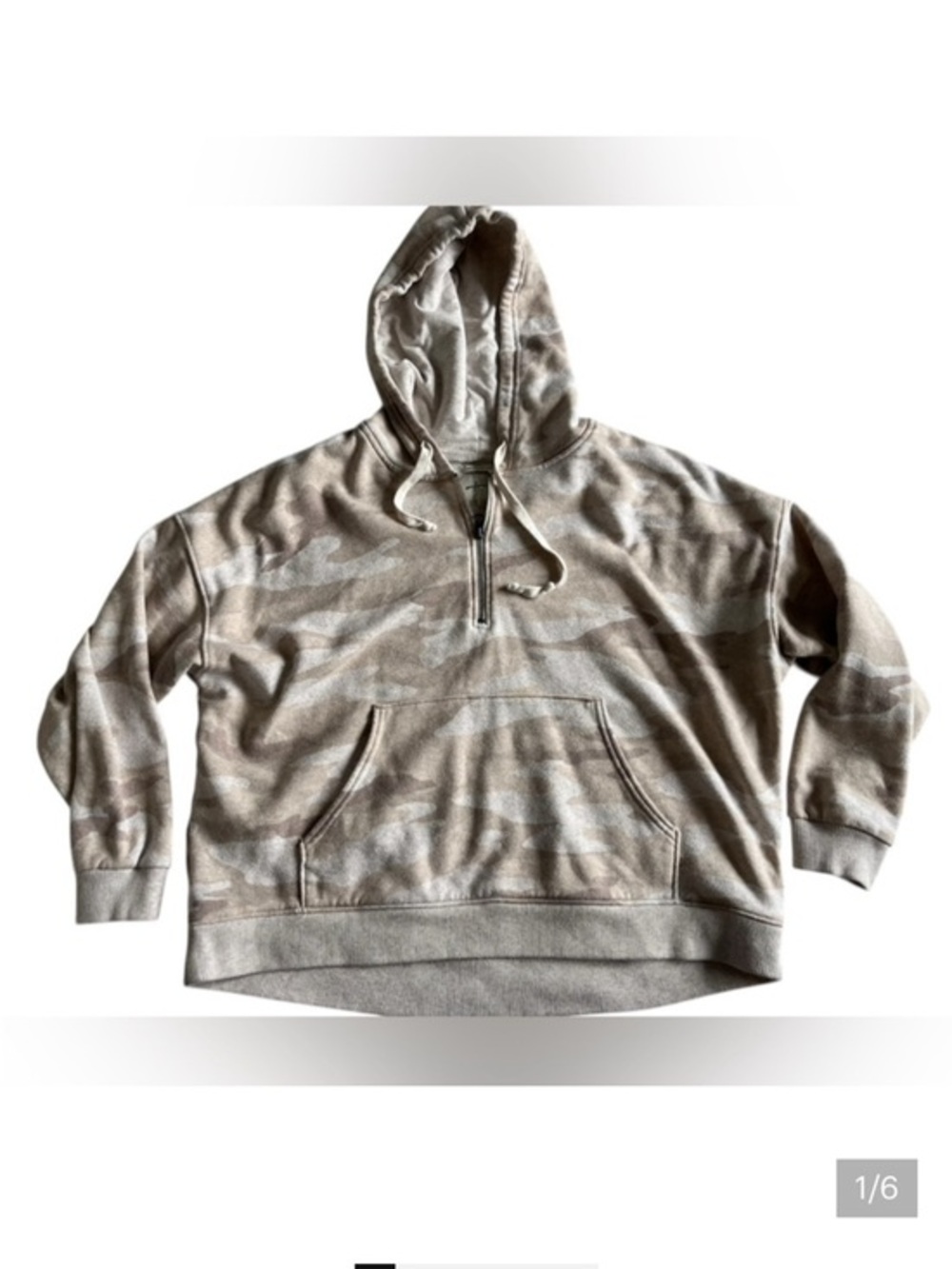 American Eagle oversized Beige Camo Quarter-Zip Hoodie